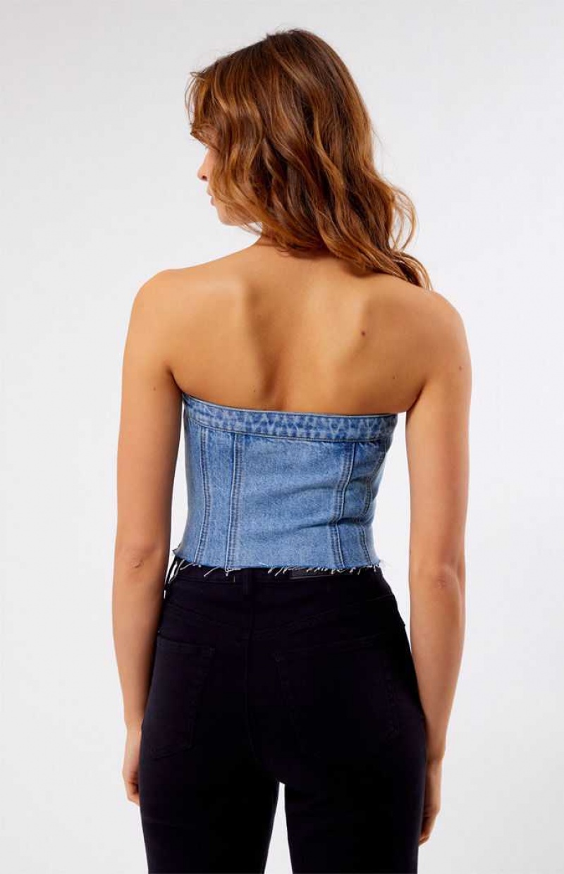 Tops PacSun Clemmie Denim Tube Mujer Indigo | NLCJX6172