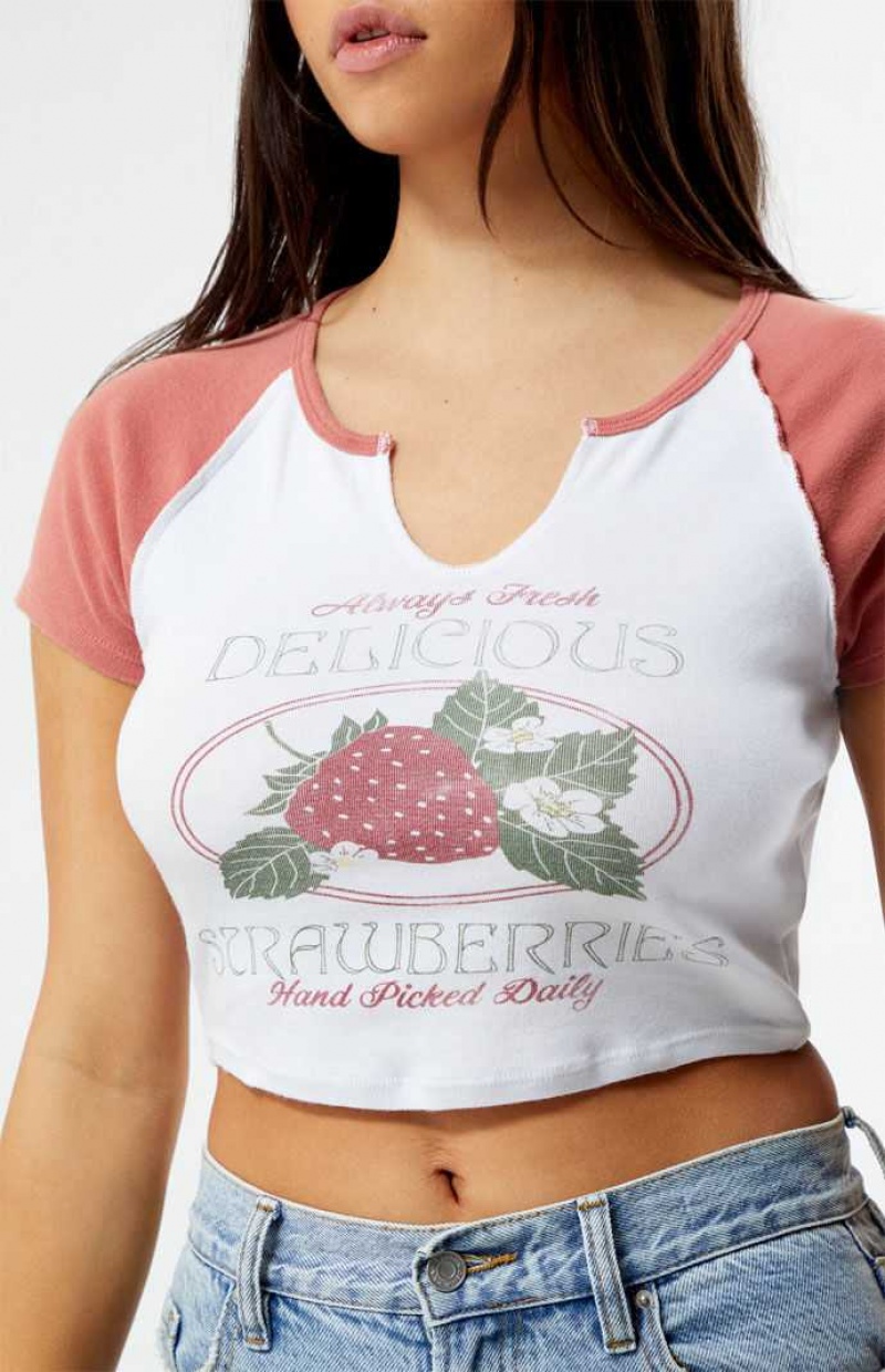 Tops PacSun Delicious Strawberries Raglan Mujer Multicolor | EVTIS4730