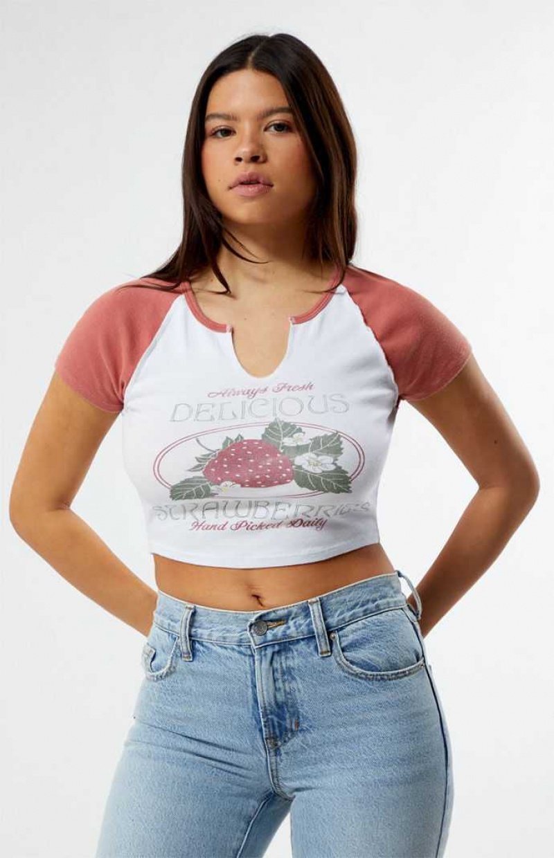 Tops PacSun Delicious Strawberries Raglan Mujer Multicolor | EVTIS4730