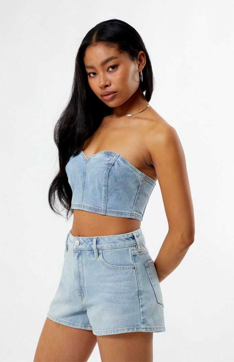 Tops PacSun Glitter Frost Denim Tube Mujer Indigo | UHWIN6047