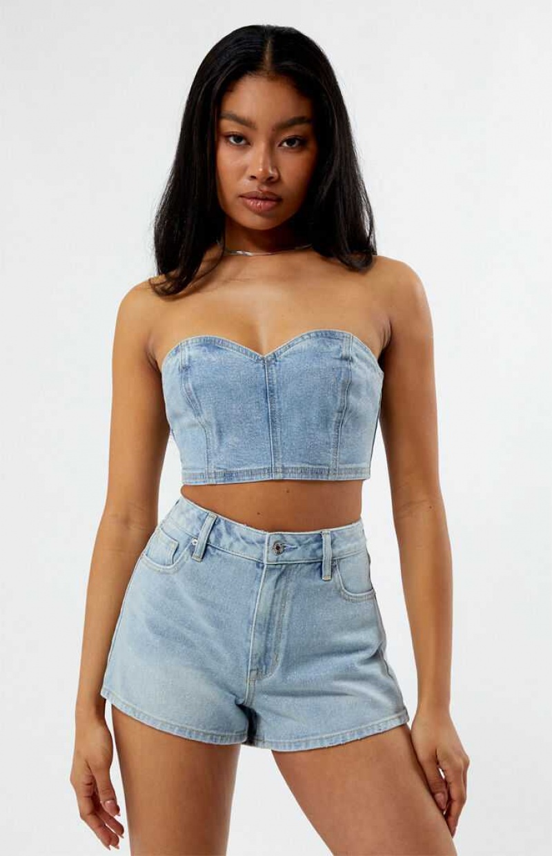 Tops PacSun Glitter Frost Denim Tube Mujer Indigo | UHWIN6047