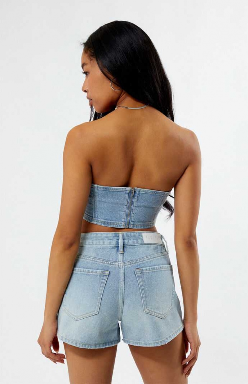 Tops PacSun Glitter Frost Denim Tube Mujer Indigo | UHWIN6047