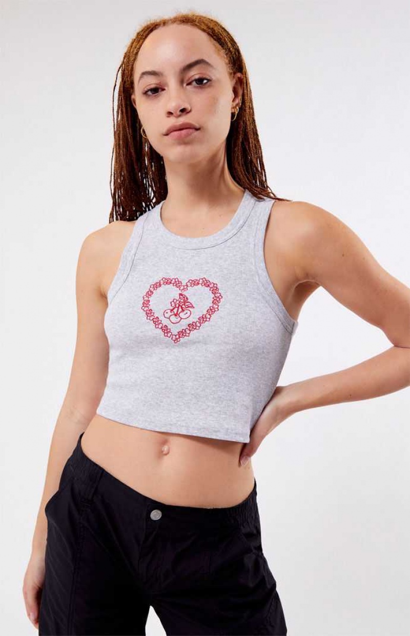 Tops PacSun Love & Cherries Mujer Gris | ZHIQA2681