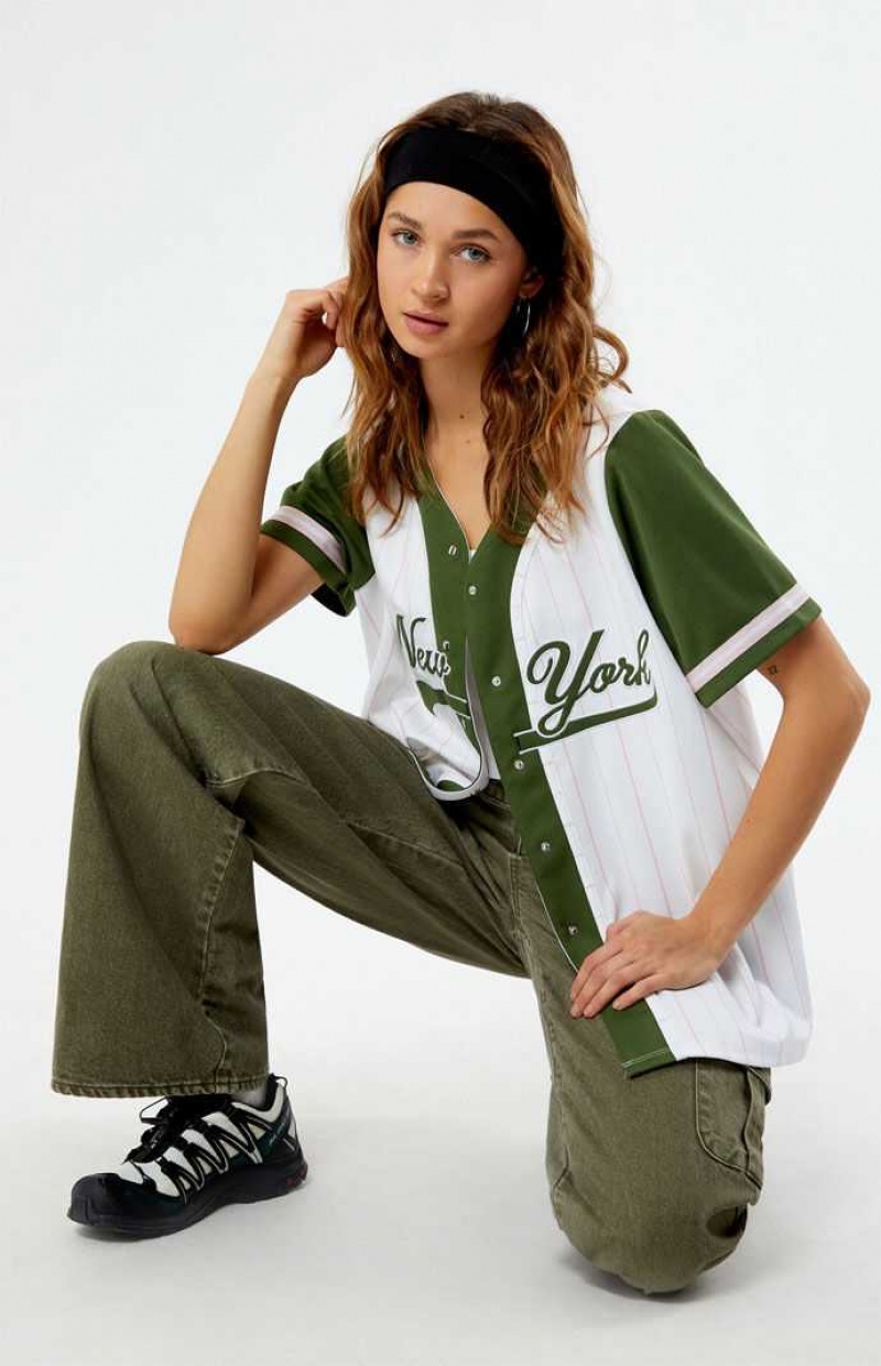 Tops PacSun New York Baseball Jersey Mujer Verde | DYNIW2485