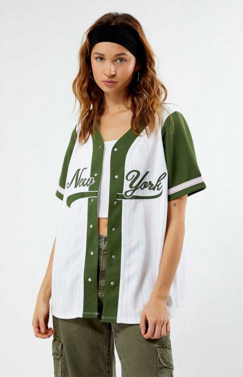 Tops PacSun New York Baseball Jersey Mujer Verde | DYNIW2485