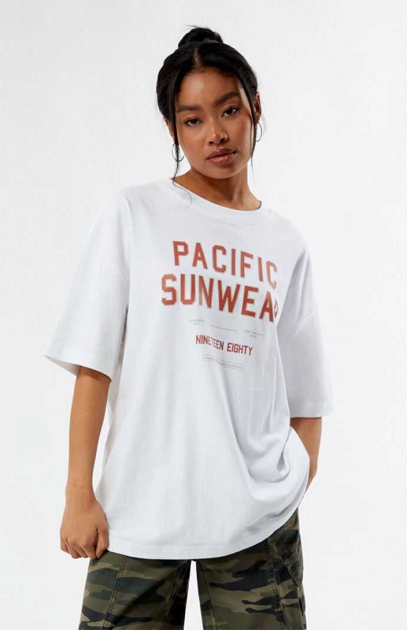 Tops PacSun Pacific Sunwear 1980 Oversized Mujer Blancas | WFIXN0673