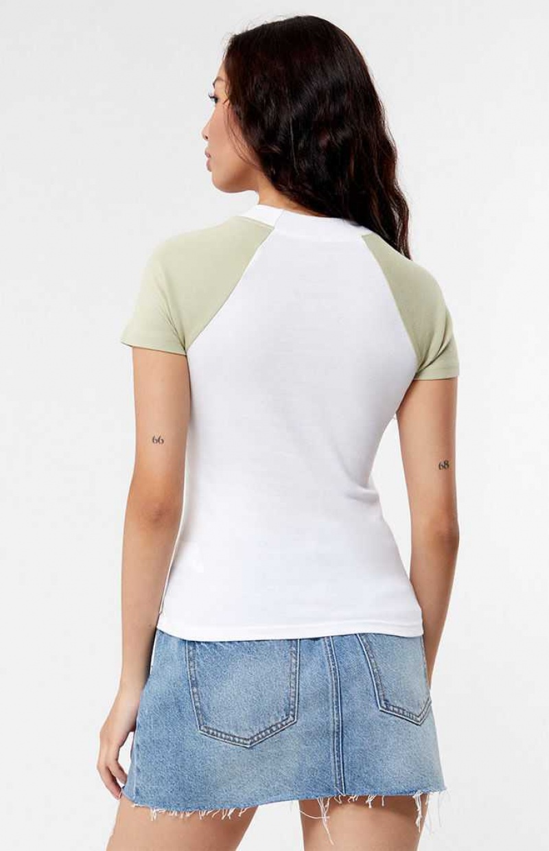 Tops PacSun Pacific Sunwear Arch Logo Raglan Mujer Blancas | UWCQZ9870