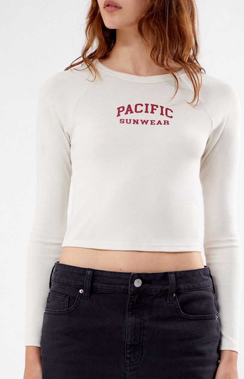 Tops PacSun Pacific Sunwear Arch Long Sleeve Mujer Blancas | VBQFA3289