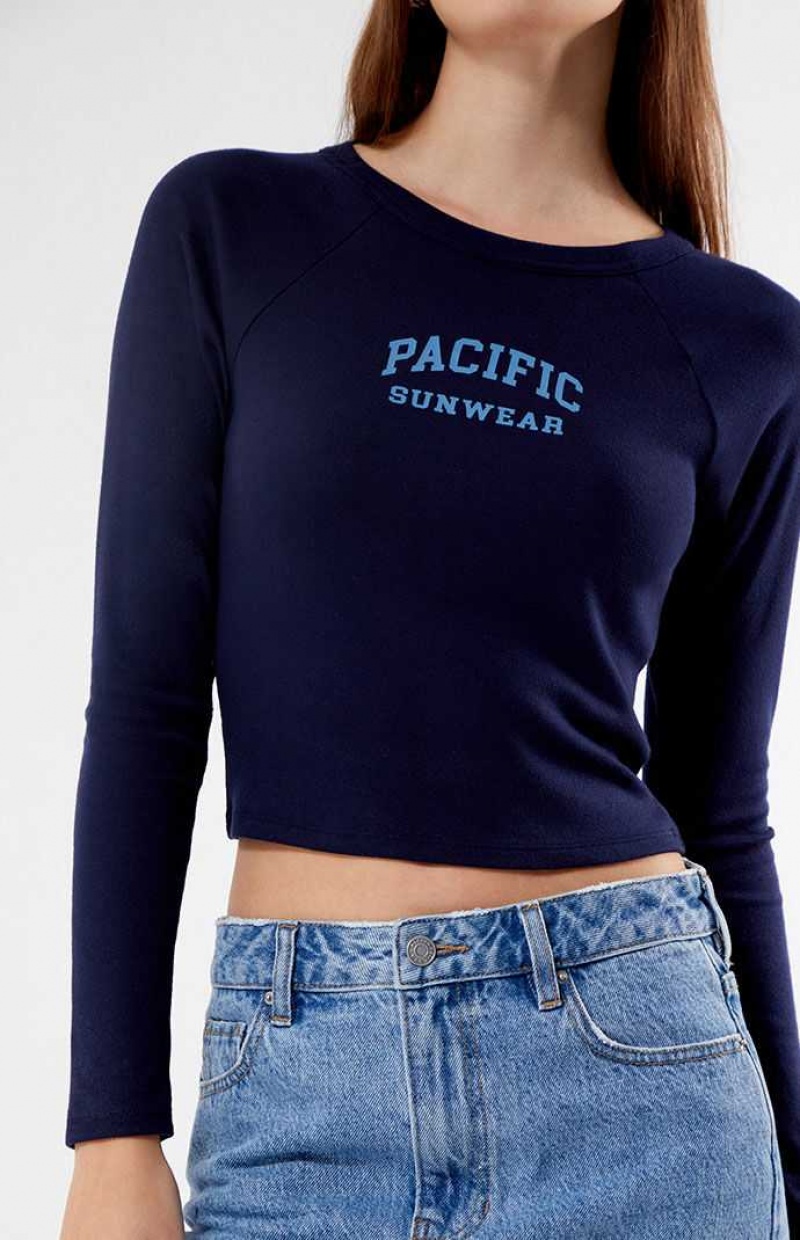 Tops PacSun Pacific Sunwear Arch Long Sleeve Mujer Azul Marino | ASDPH5783