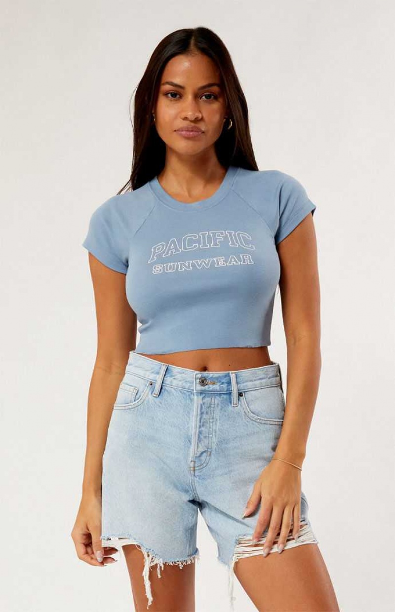 Tops PacSun Pacific Sunwear Outline Raglan Mujer Azules | IYXUS4061