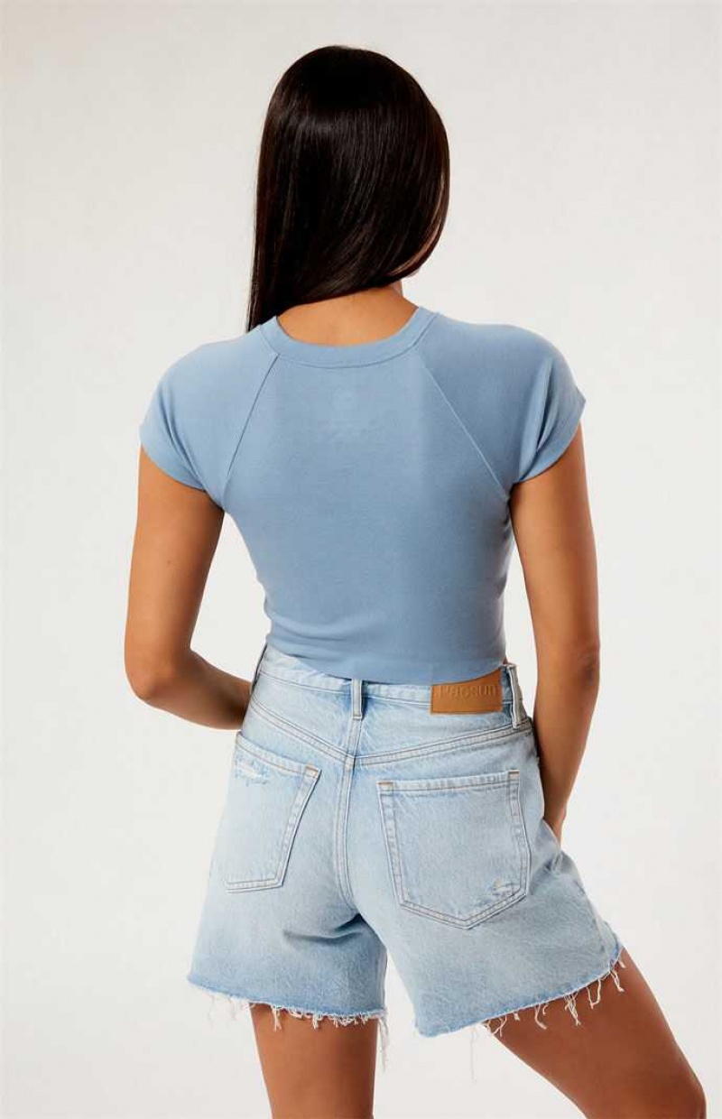 Tops PacSun Pacific Sunwear Outline Raglan Mujer Azules | IYXUS4061