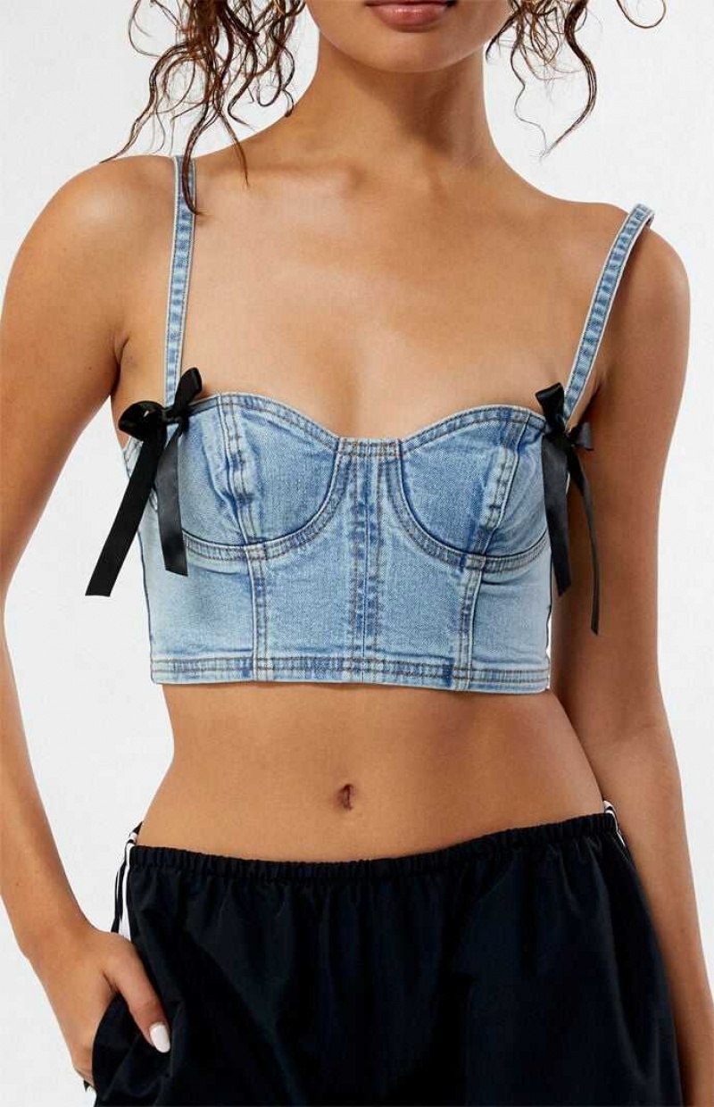 Tops PacSun Serafina Denim Corset Mujer Indigo | RXQPS7230