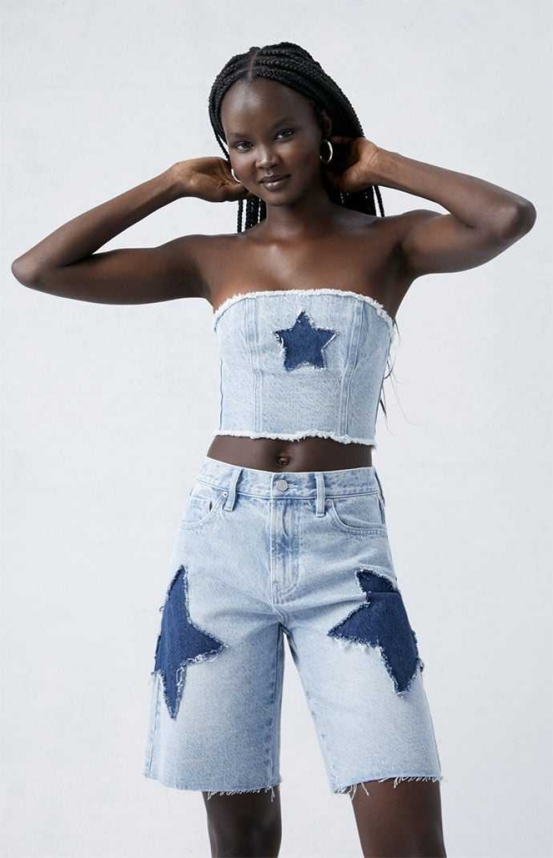 Tops PacSun Supernova Denim Corset Mujer Indigo | SPEQU9820