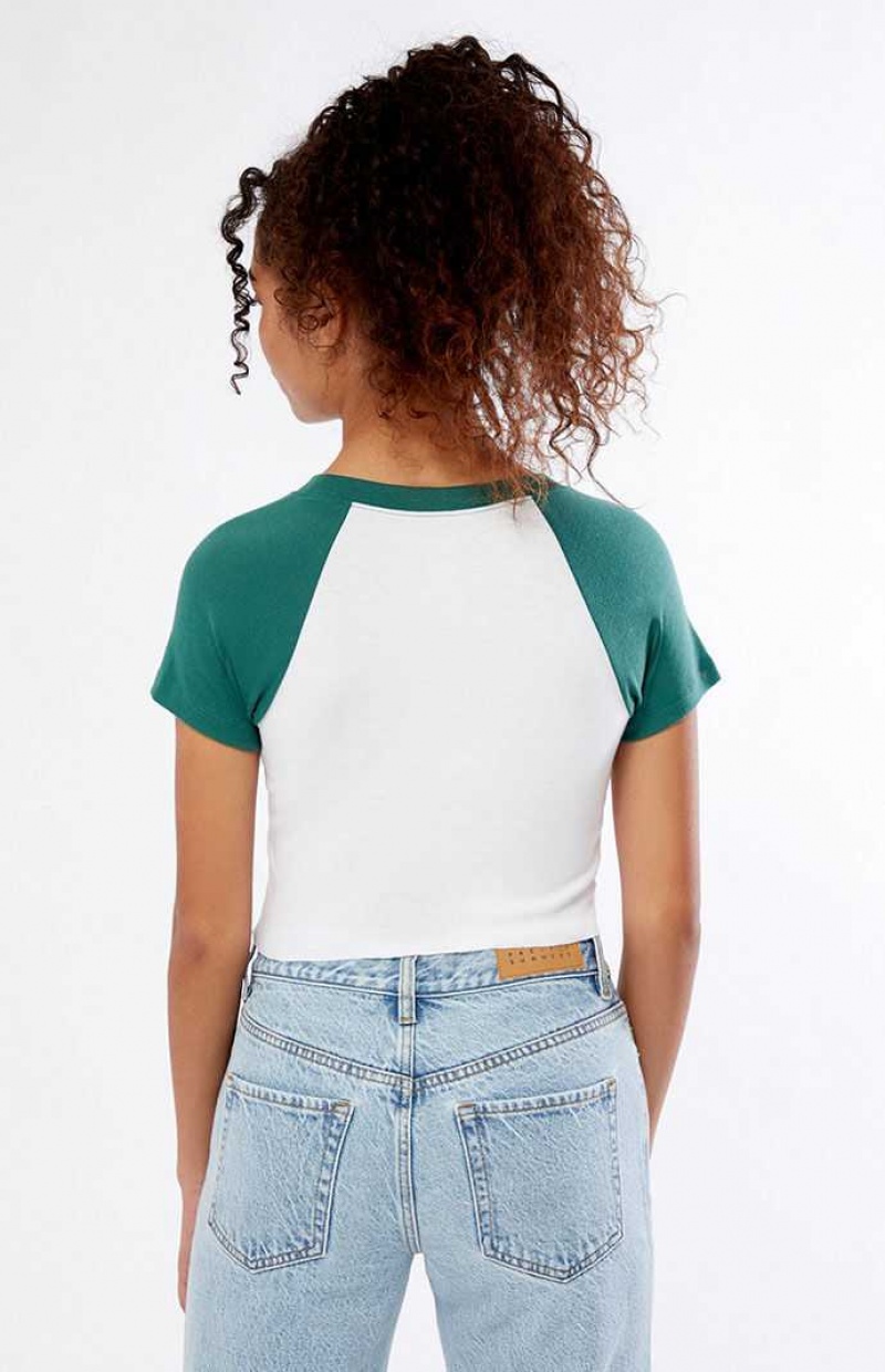 Tops PacSun White & Green Pacific Sunwear Arch Raglan Mujer Blancas Verde | EJPRC7382