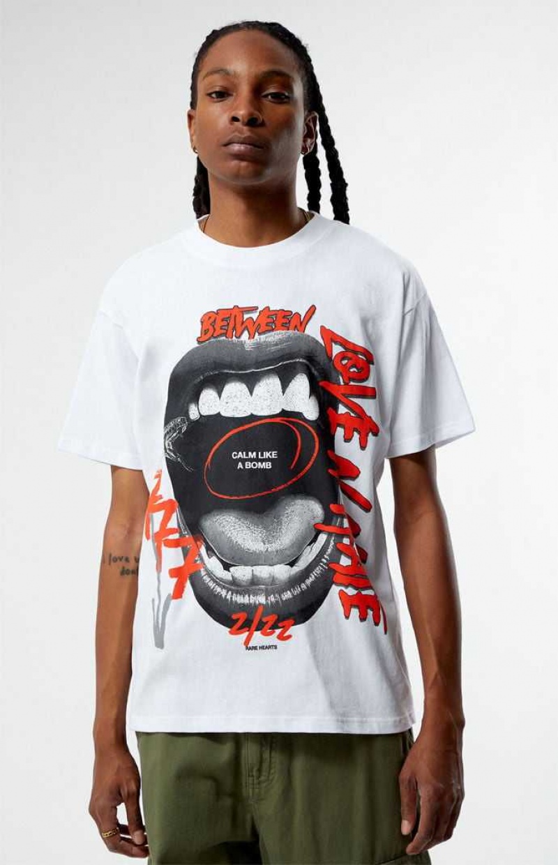 T-shirt PacSun Between Love N e Oversized Hombre Blancas | ZOTNR7950