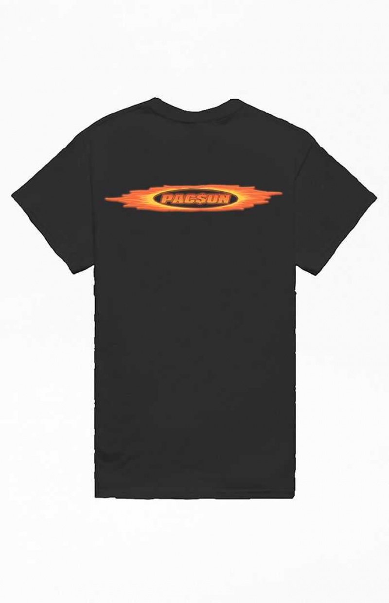 T-shirt PacSun Black Flames Logo Hombre Negras | OBITW5418