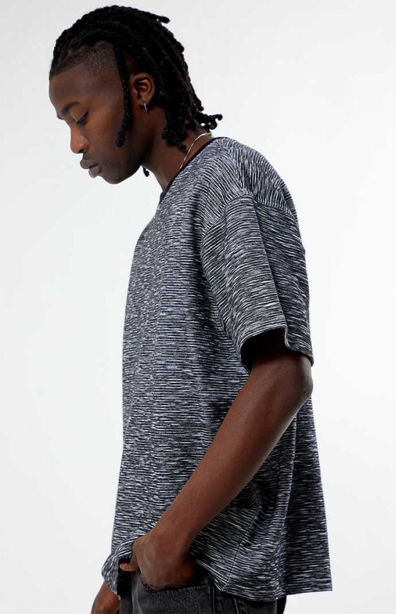 T-shirt PacSun Black & White Slub Stripe Oversized Hombre Negras Blancas | PBGOQ6318