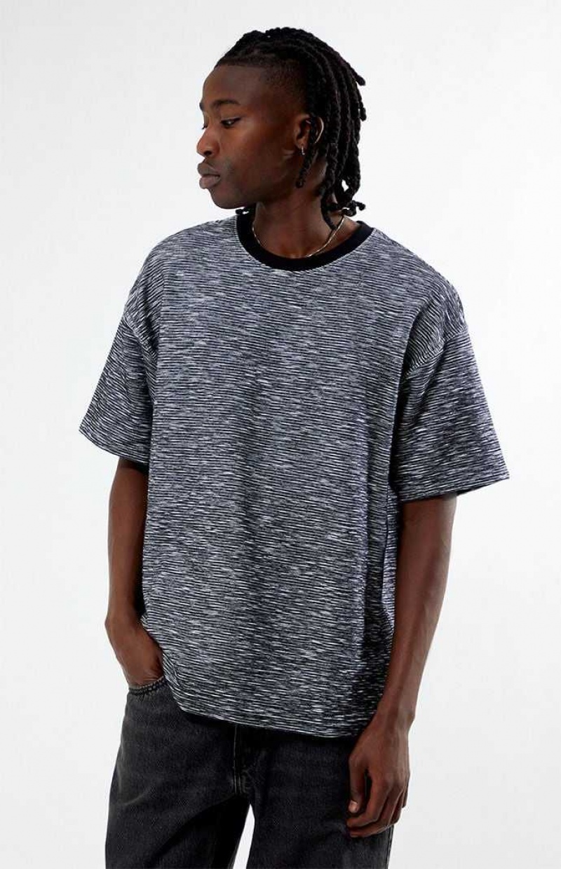 T-shirt PacSun Black & White Slub Stripe Oversized Hombre Negras Blancas | PBGOQ6318