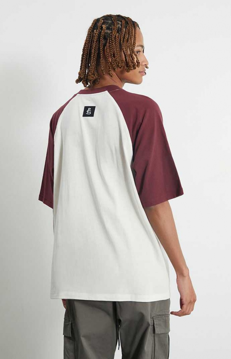 T-shirt PacSun Burgundy Raglan Boxy Henley Hombre Burdeos | DWPJC2159