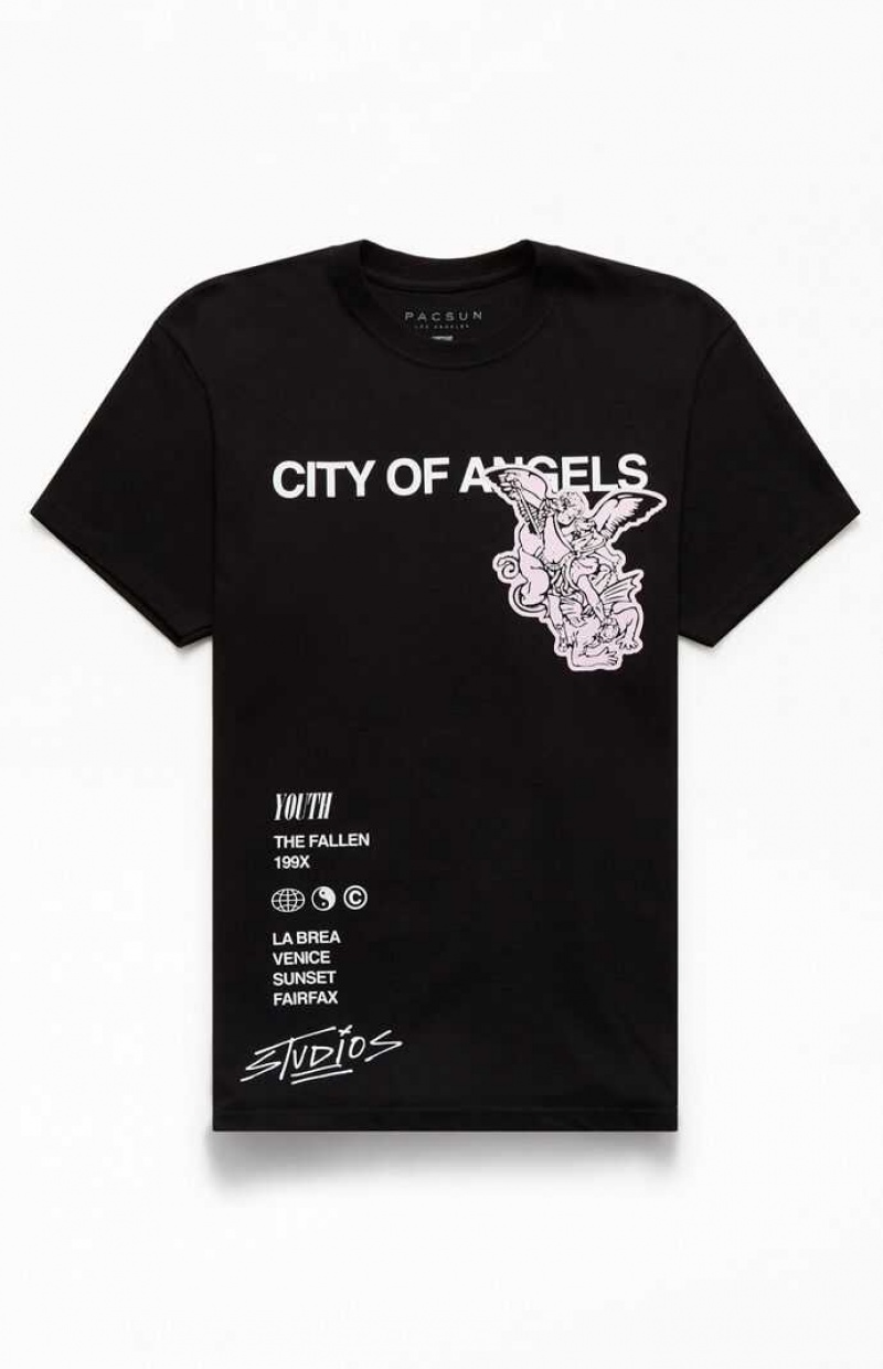 T-shirt PacSun City Of Angels Hombre Negras | JNEDR3867