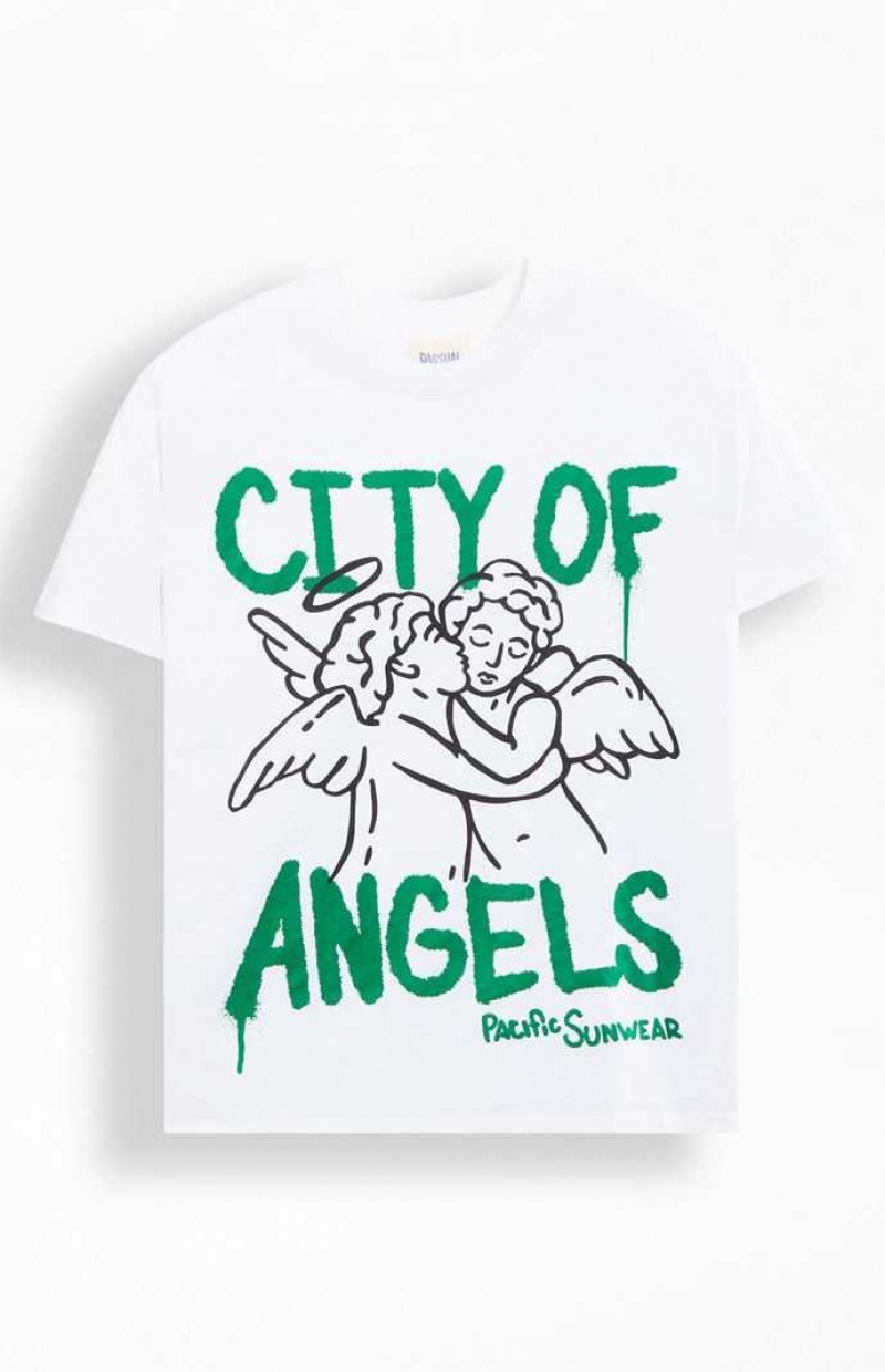 T-shirt PacSun City Of Angels Oversized Hombre Blancas | JTUHD5109