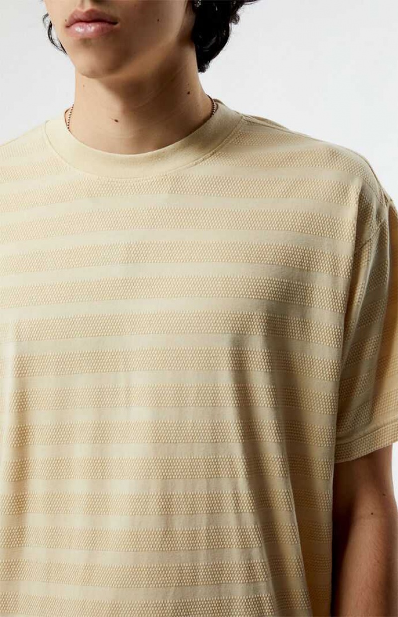 T-shirt PacSun Cream Even Textured Stripe Hombre Creme | UORAS8109