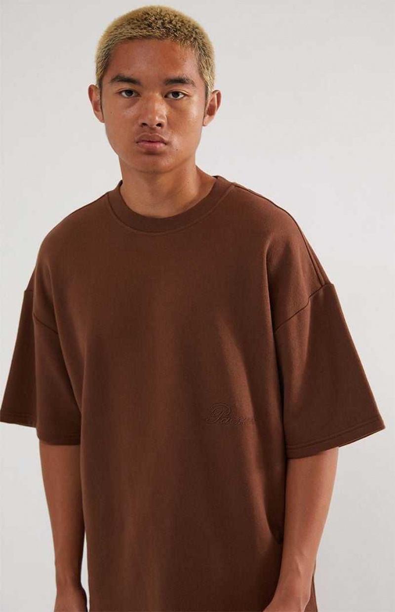 T-shirt PacSun Dark Brown Dive Fleece Hombre Marrones Oscuro | UIZDF7081