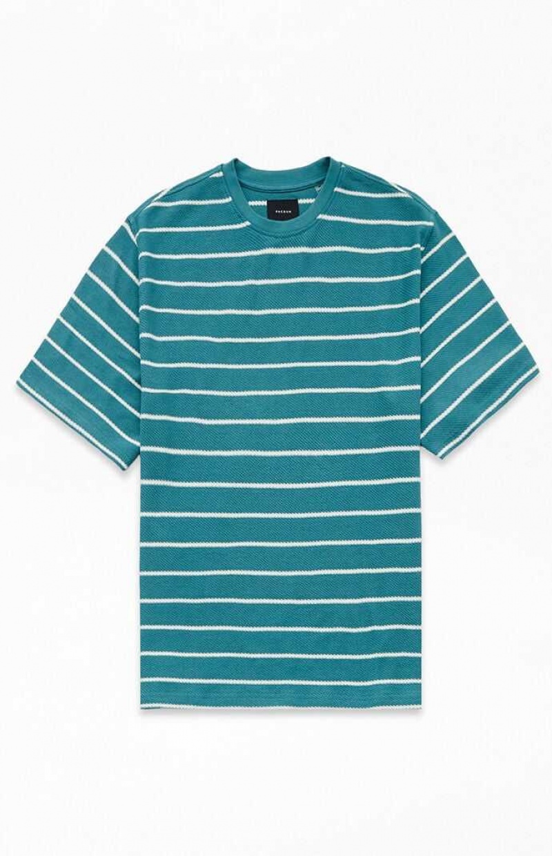 T-shirt PacSun Green Island Textured Stripe Hombre Verde | PYMXA0954