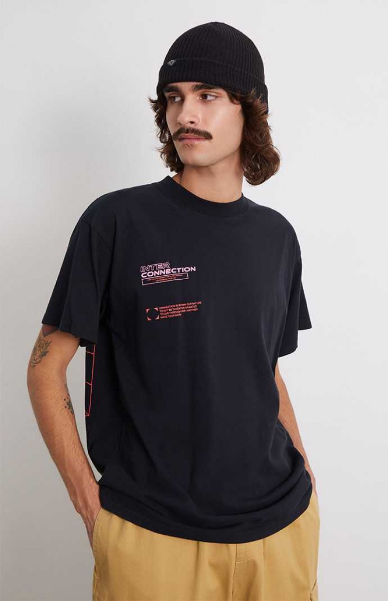 T-shirt PacSun Interconnection Oversized Hombre Negras | JOPCE0231