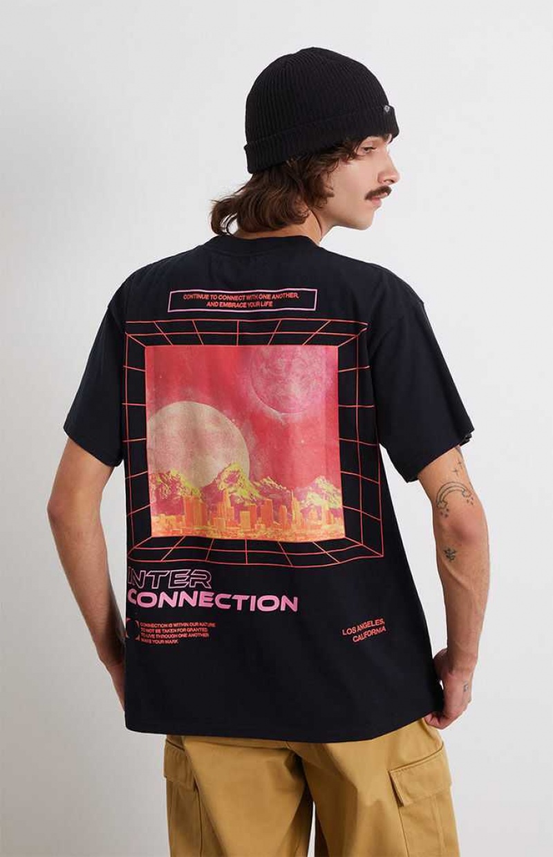 T-shirt PacSun Interconnection Oversized Hombre Negras | JOPCE0231