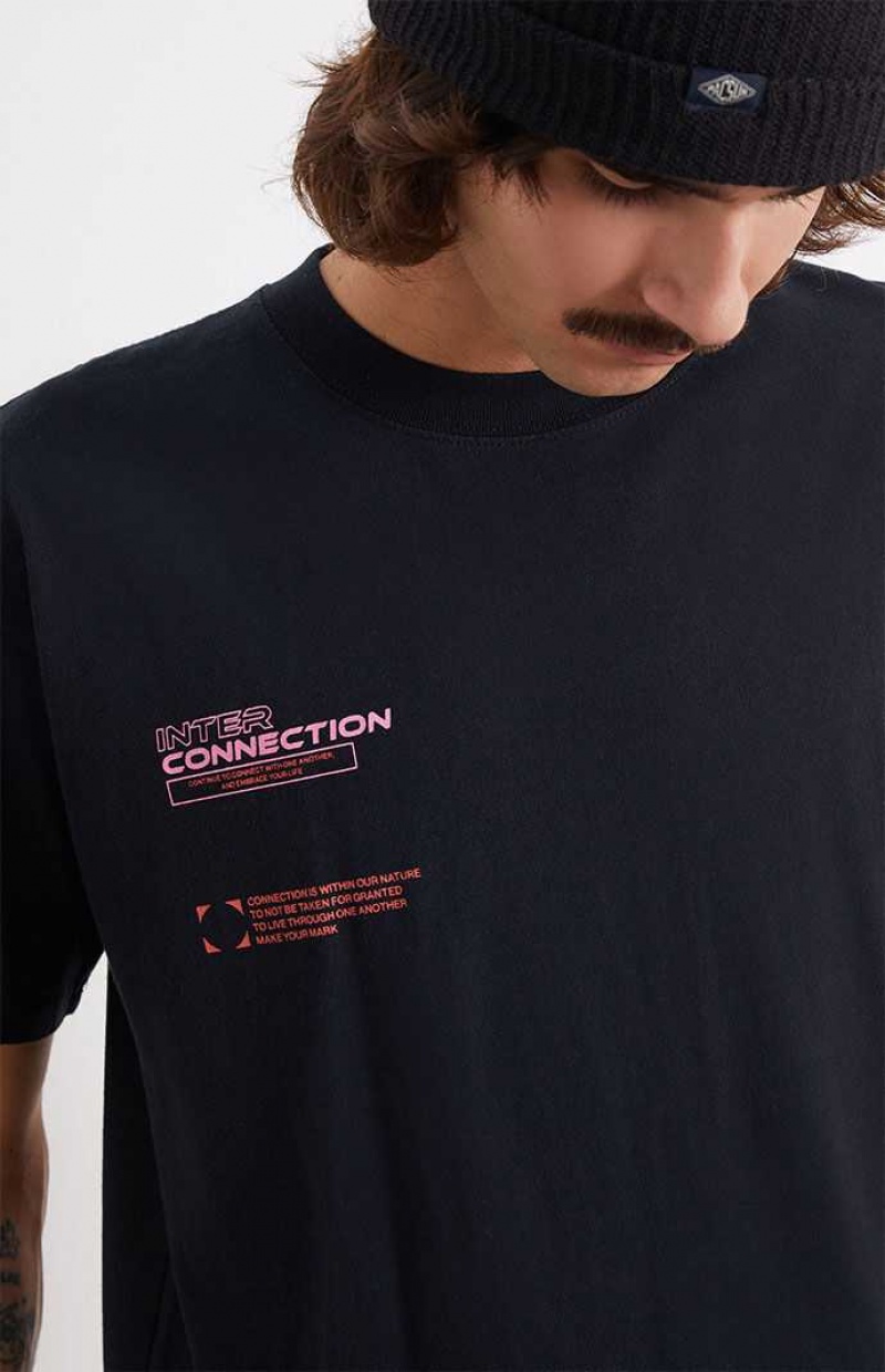 T-shirt PacSun Interconnection Oversized Hombre Negras | JOPCE0231