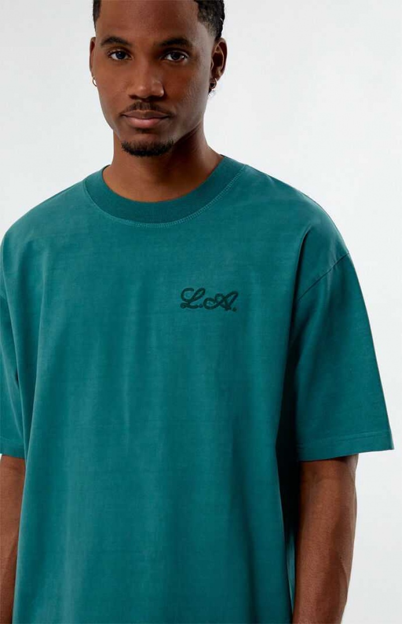 T-shirt PacSun L.A Chainstitch Embroidered Hombre Verde | YALEB6059