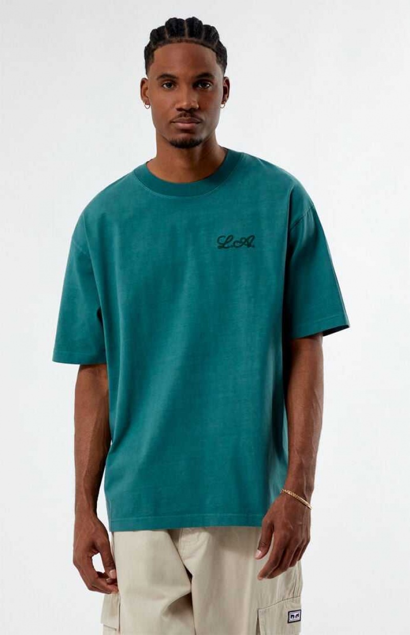 T-shirt PacSun L.A Chainstitch Embroidered Hombre Verde | YALEB6059