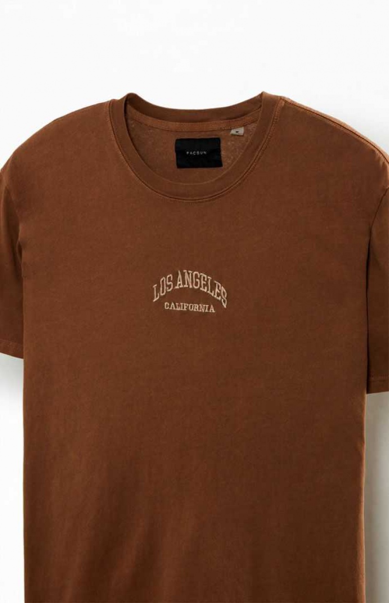 T-shirt PacSun LA Embroidered Hombre Marrones | XYVAP0652