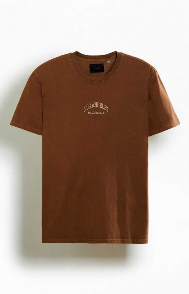 T-shirt PacSun LA Embroidered Hombre Marrones | XYVAP0652