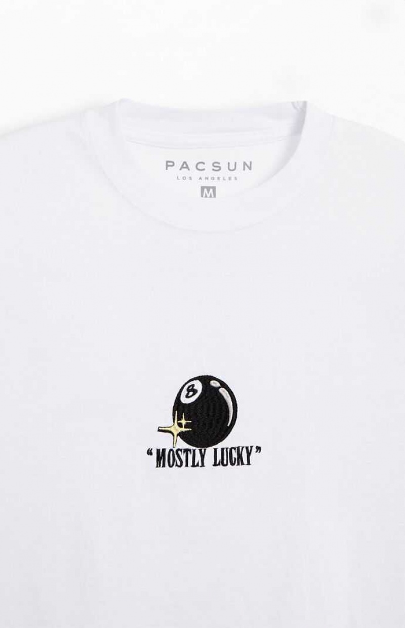 T-shirt PacSun Mostly Lucky Embroidered Hombre Blancas | PTWVG8960