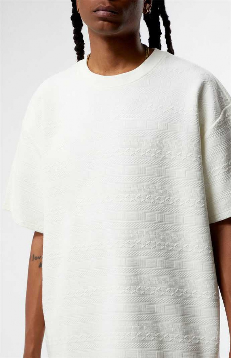 T-shirt PacSun Oversized Jacquard Knit Hombre Creme | UIRMZ7961