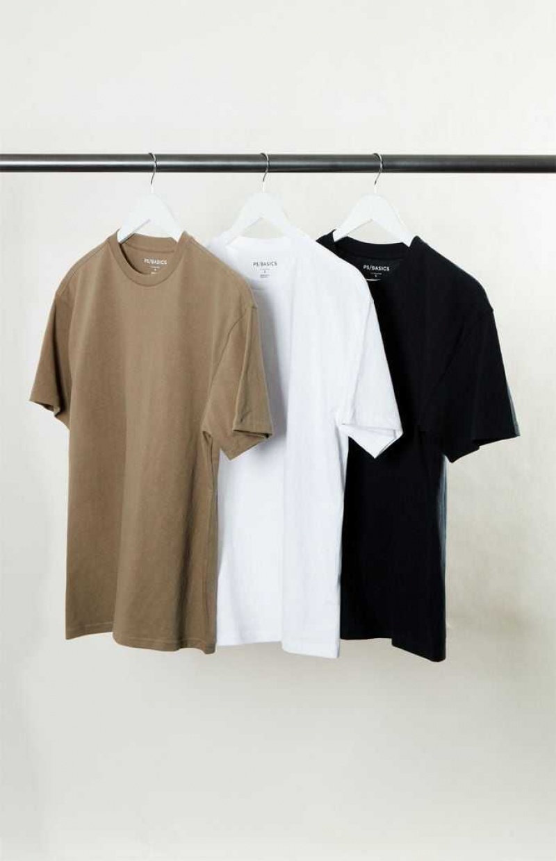 T-shirt PacSun PS Basics 3-Pack Reece Regular s Hombre Blancas Negras Marrones | FWYPI3086