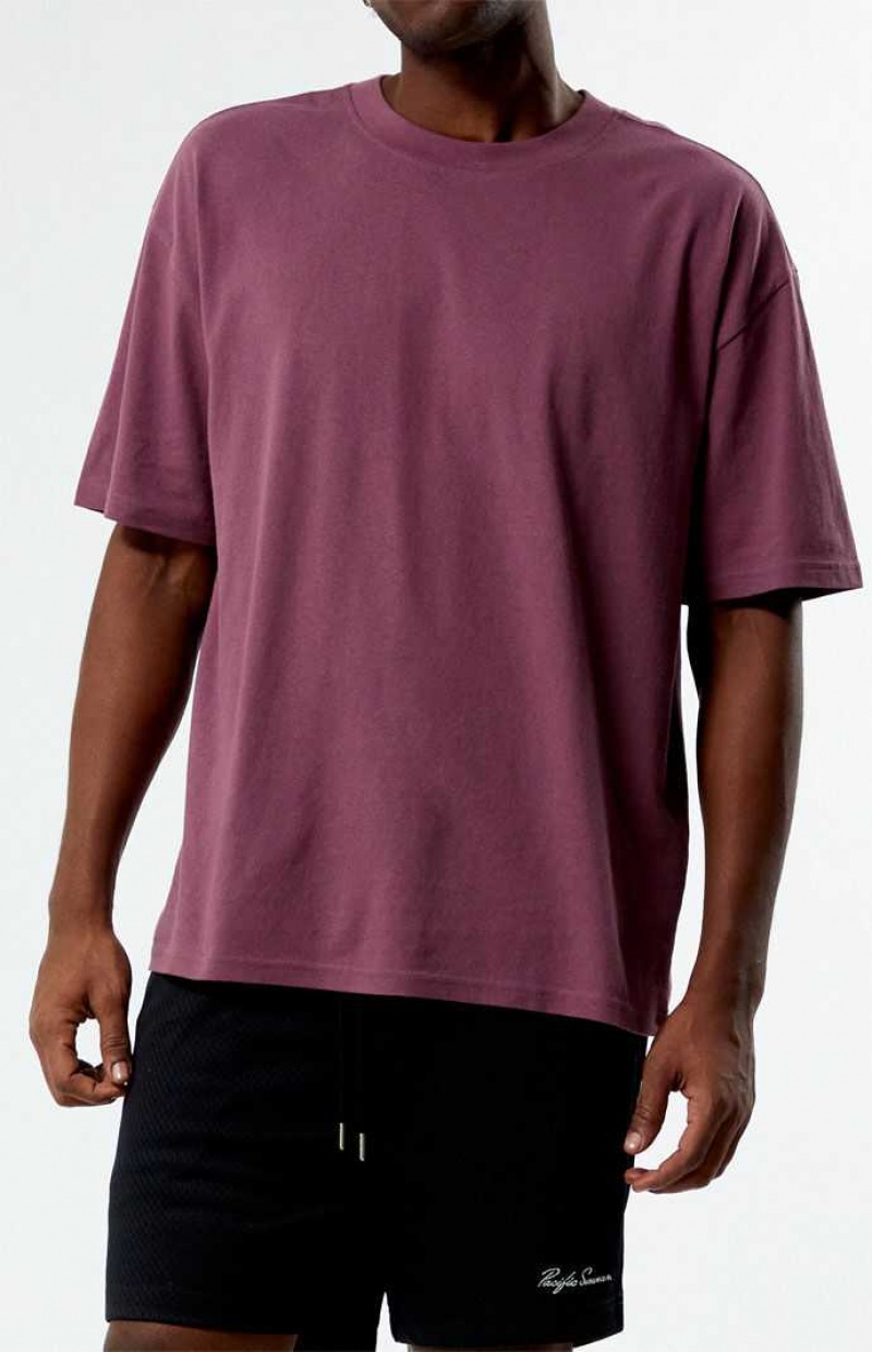 T-shirt PacSun PS Basics Basic Oversized Boxy Hombre Burdeos | NLOEA4831