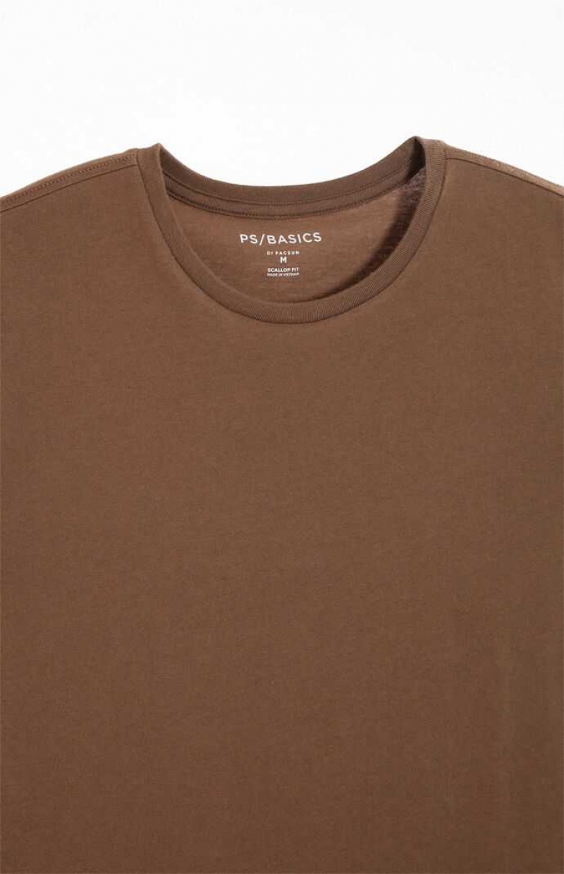 T-shirt PacSun PS Basics Basic Scallop Hombre Marrones | MQSVA9106