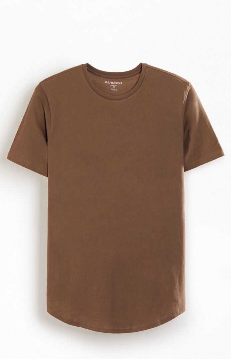 T-shirt PacSun PS Basics Basic Scallop Hombre Marrones | MQSVA9106