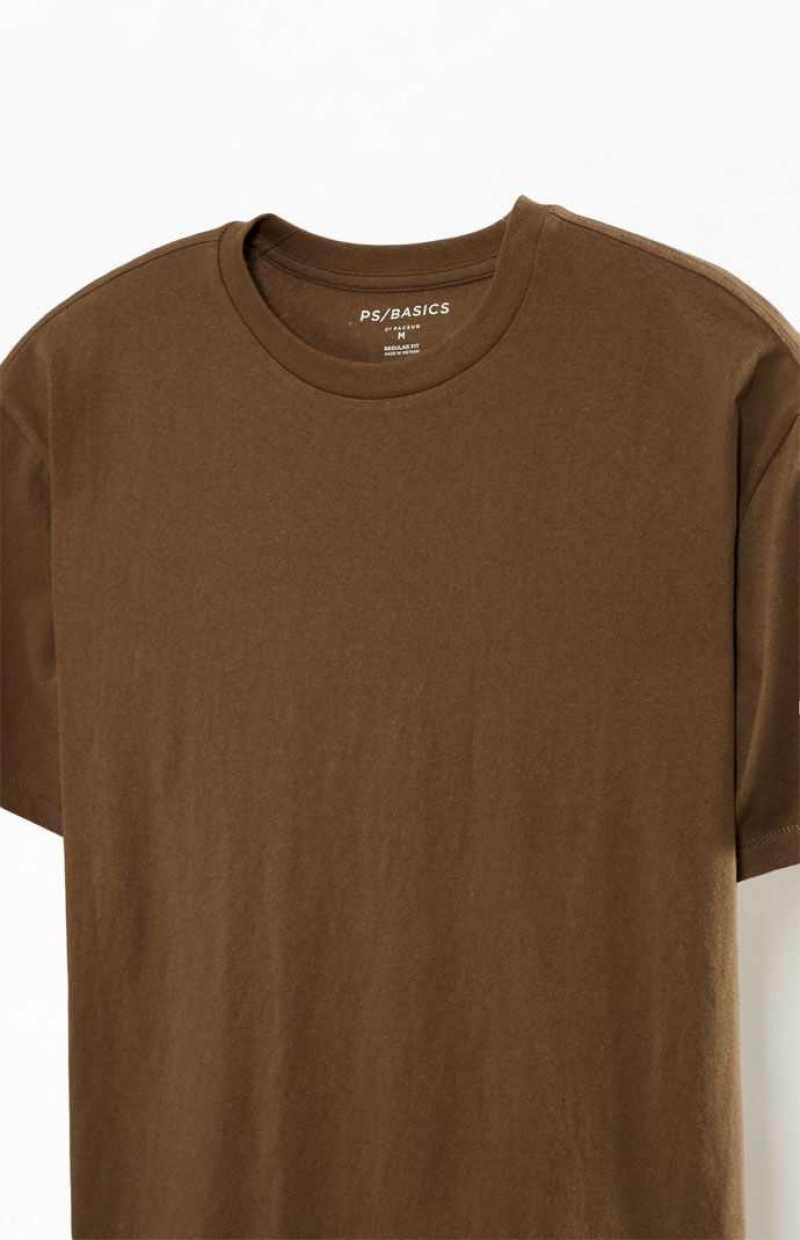 T-shirt PacSun PS Basics Brown Reece Regular Hombre Marrones | ZTCRS4280