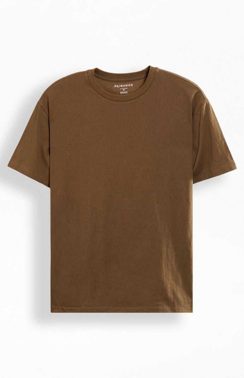 T-shirt PacSun PS Basics Brown Reece Regular Hombre Marrones | ZTCRS4280