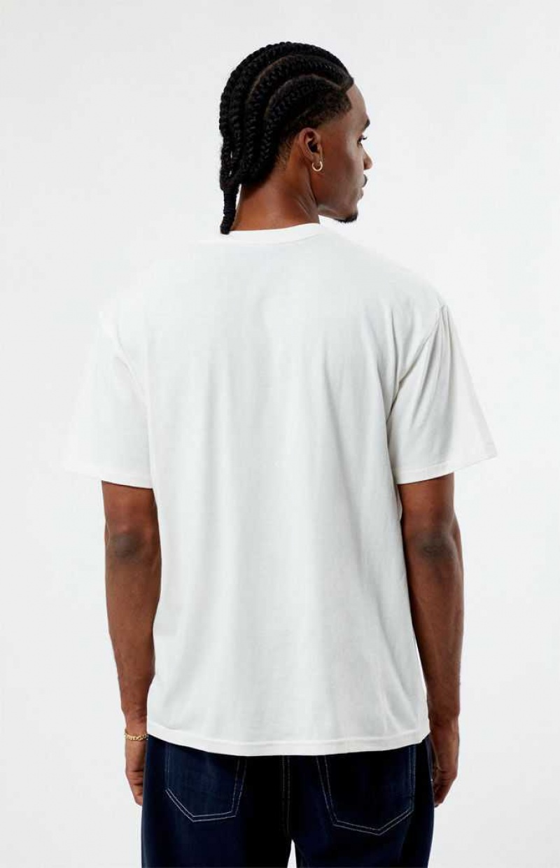 T-shirt PacSun PS Basics Cursive LA Embroidered Hombre Creme | JLPOC8532