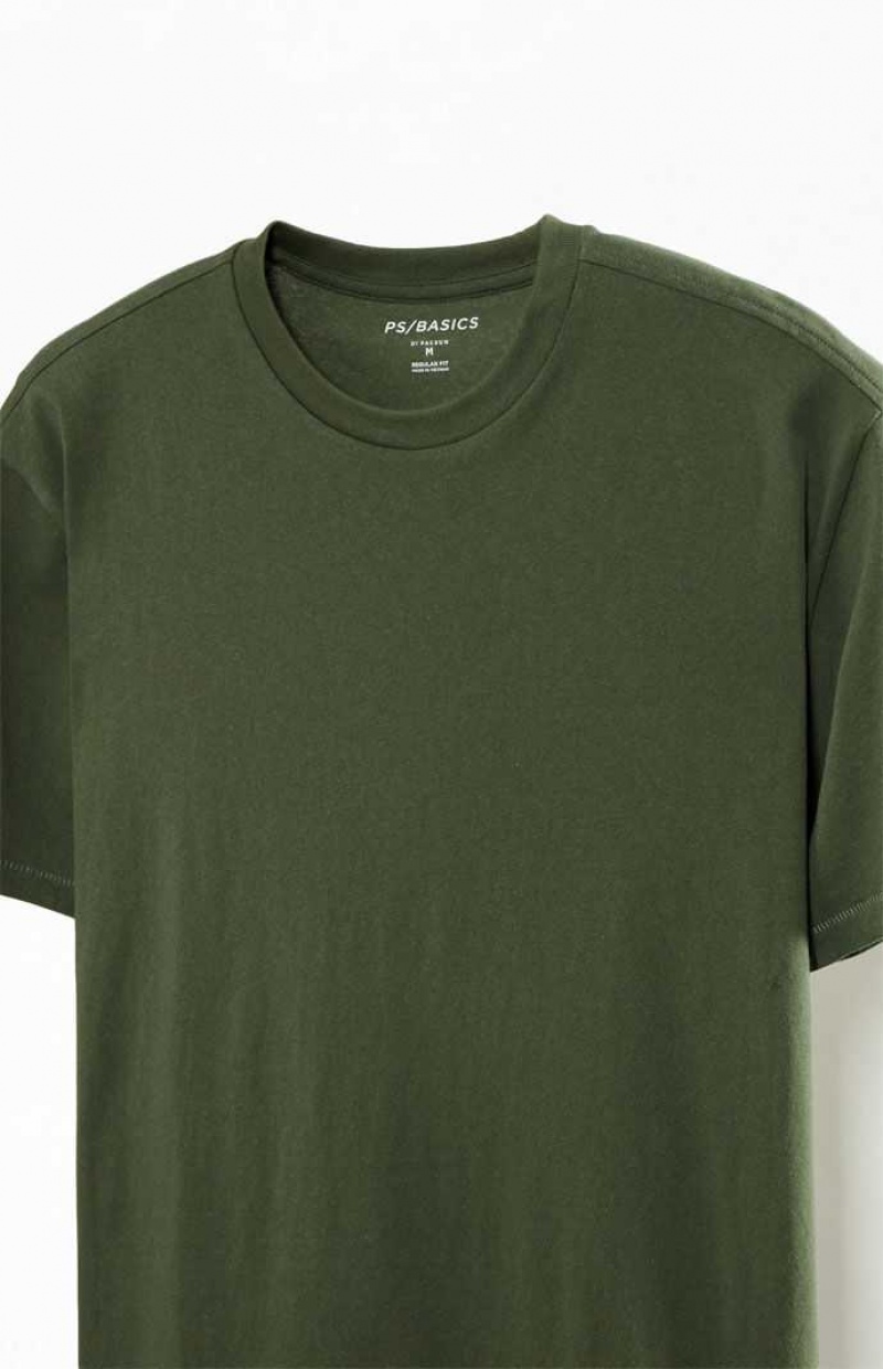 T-shirt PacSun PS Basics Olive Reece Regular Hombre Verde Oliva | FTGIJ8562