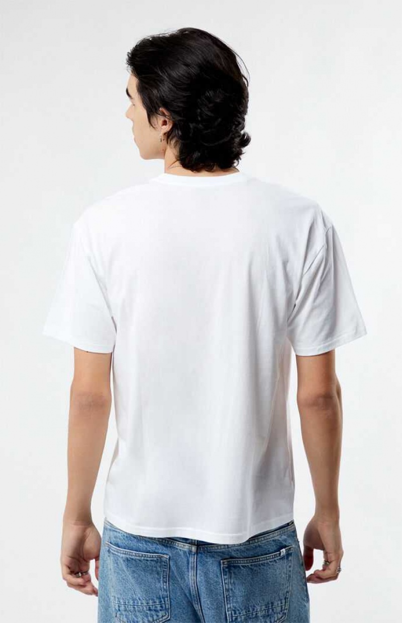 T-shirt PacSun PS Basics White Cursive LA Embroidered Hombre Blancas | FPSTB4806