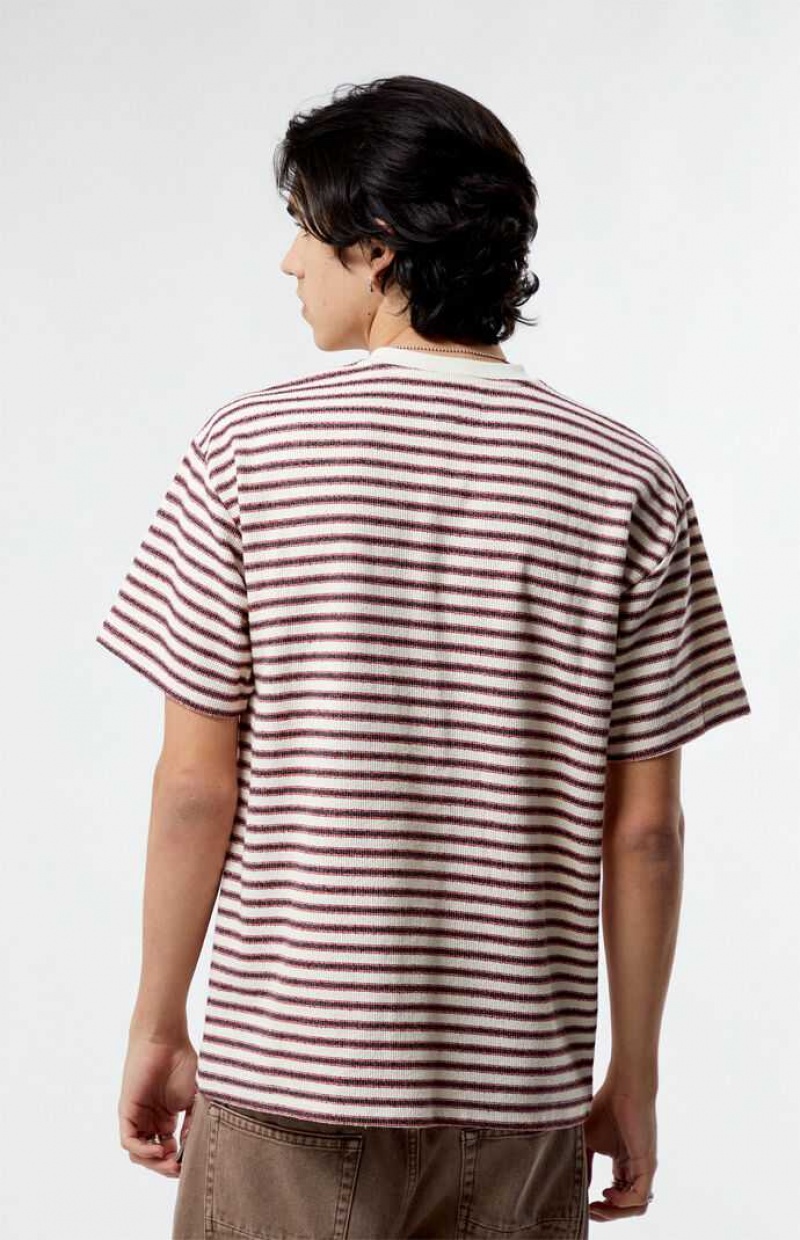 T-shirt PacSun Red Compass A Rayas Texture Hombre Creme Rojas | TVSUQ8741