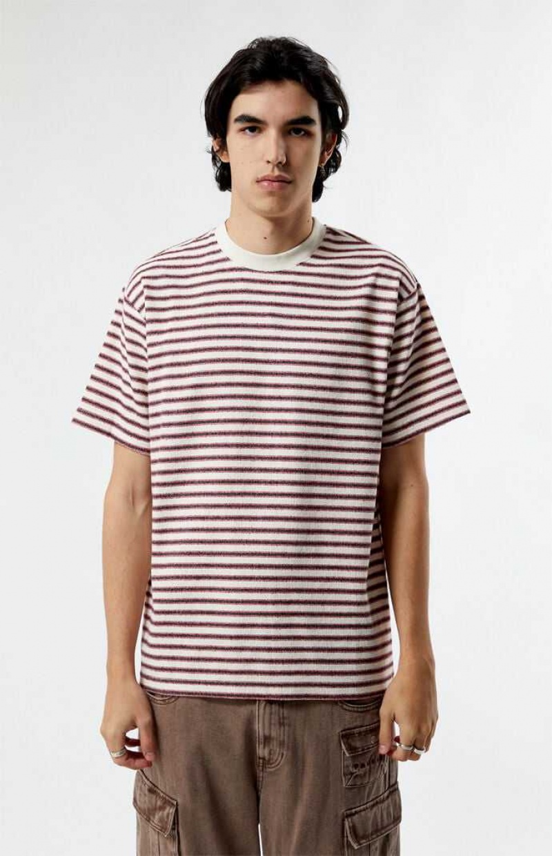 T-shirt PacSun Red Compass A Rayas Texture Hombre Creme Rojas | TVSUQ8741