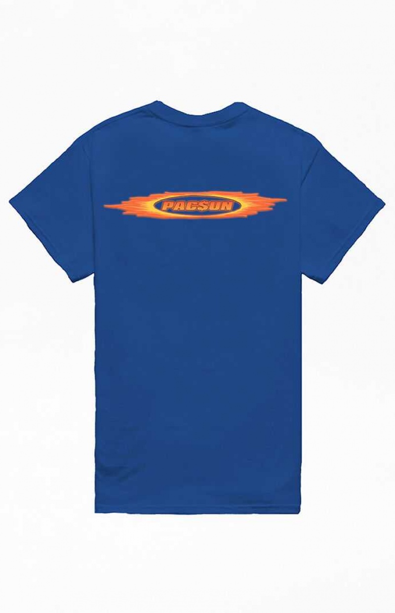 T-shirt PacSun Royal Blue Flames Logo Hombre Azul Real Azules | XTKNV9480