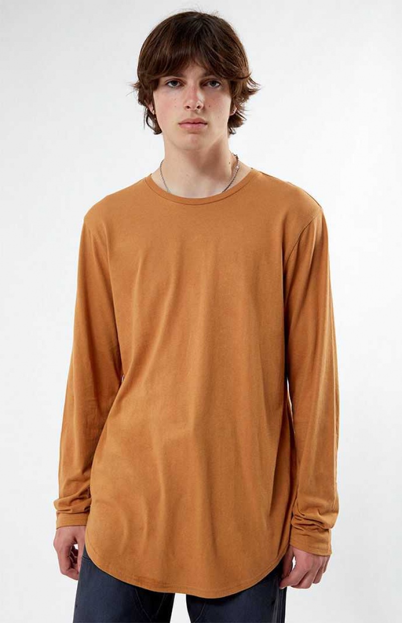 T-shirt PacSun Scallop Long Sleeve Hombre Marrones | ZEQJM0359